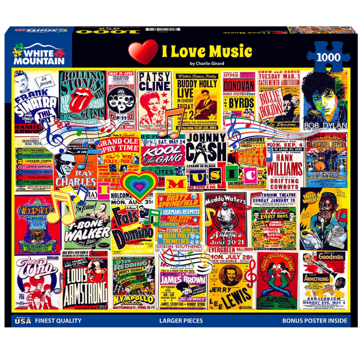 White Mountain I Love Music concert poster collage puzzle for music fans