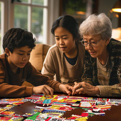 White Mountain Puzzles I Love New England table setup showing easy handling of large pieces.