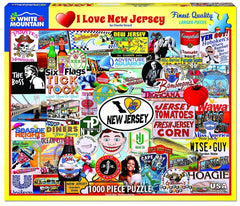 White Mountain Puzzles I Love New Jersey box front featuring New Jersey artwork for family puzzle time
