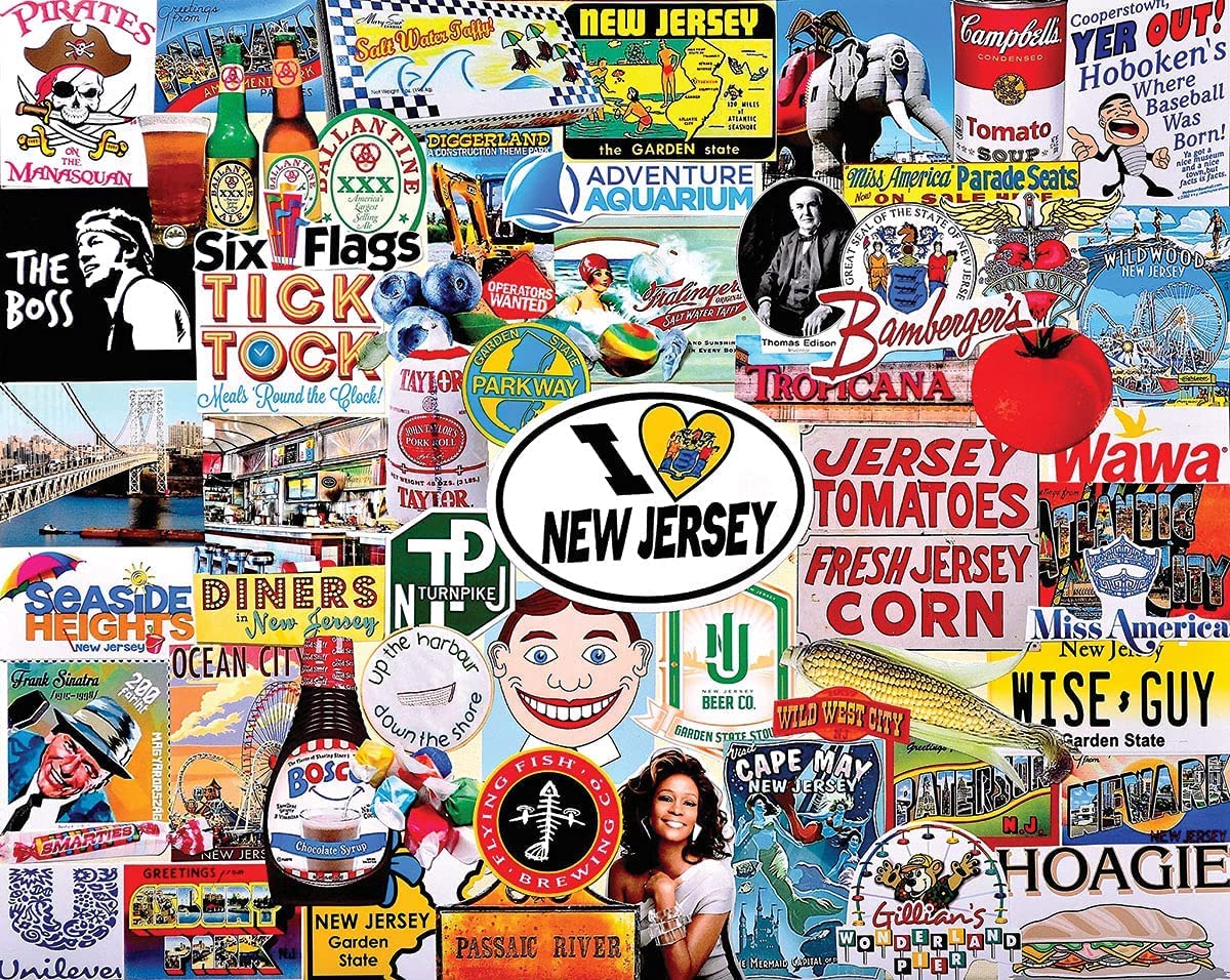 White Mountain Puzzles I Love New Jersey puzzle pieces spread for easy grasp and sorting