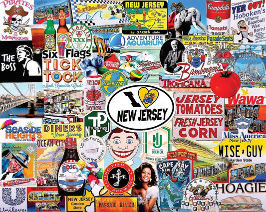 White Mountain Puzzles I Love New Jersey puzzle pieces spread for easy grasp and sorting