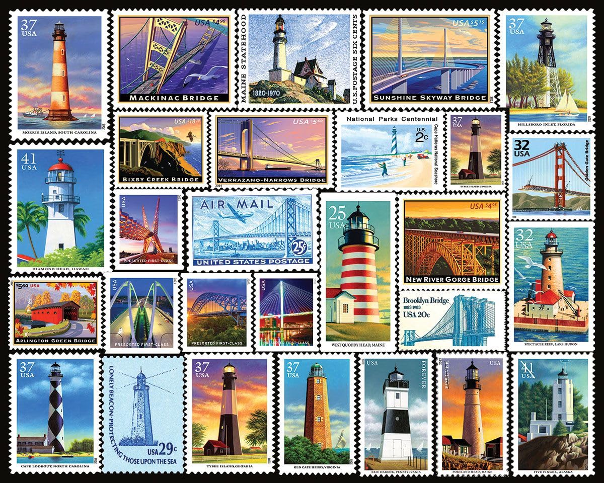 White Mountain Puzzles lighthouse-bridges panoramic art for family puzzle night