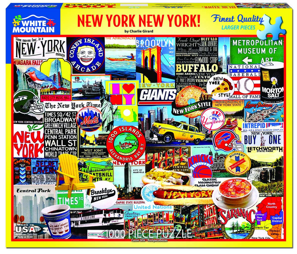 White Mountain Puzzles New York New York collage with city icons for a lively challenge
