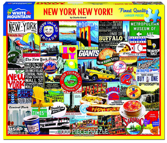 White Mountain Puzzles New York New York collage with city icons for a lively challenge