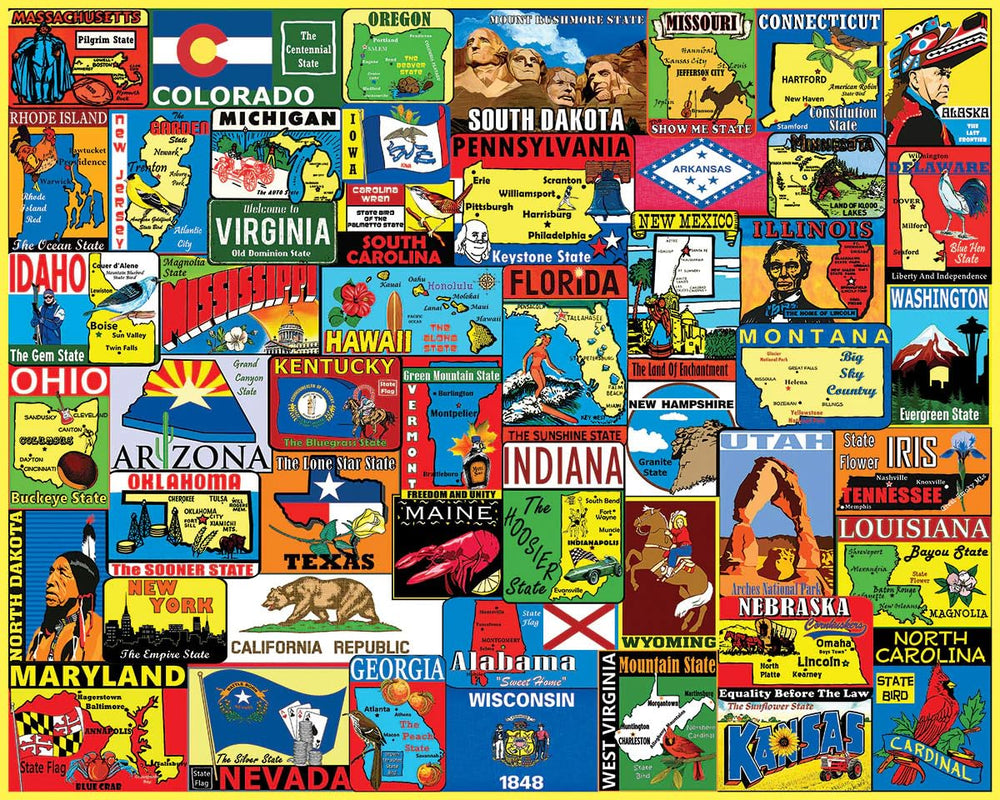 White Mountain Puzzles state stickers puzzle box with premium packaging and USA-made quality.