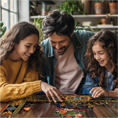 White Mountain Puzzles Tapestry Cat artwork by Lewis T Johnson features vibrant color