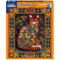 White Mountain Puzzles Tapestry Cat assembled on the wall adds artistic charm