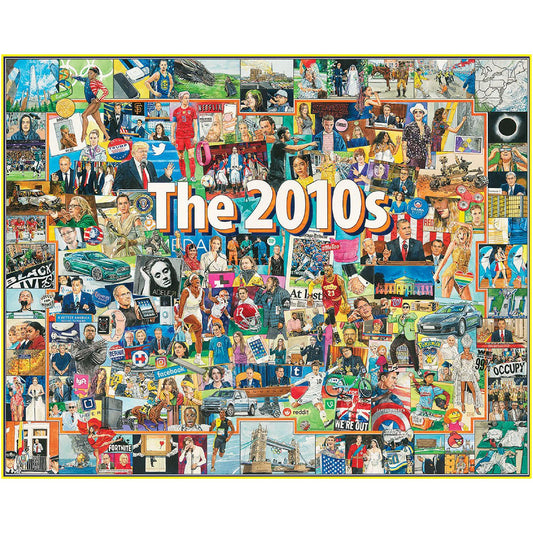 White Mountain Puzzles The 2010s box art; decade scenes for family activity.