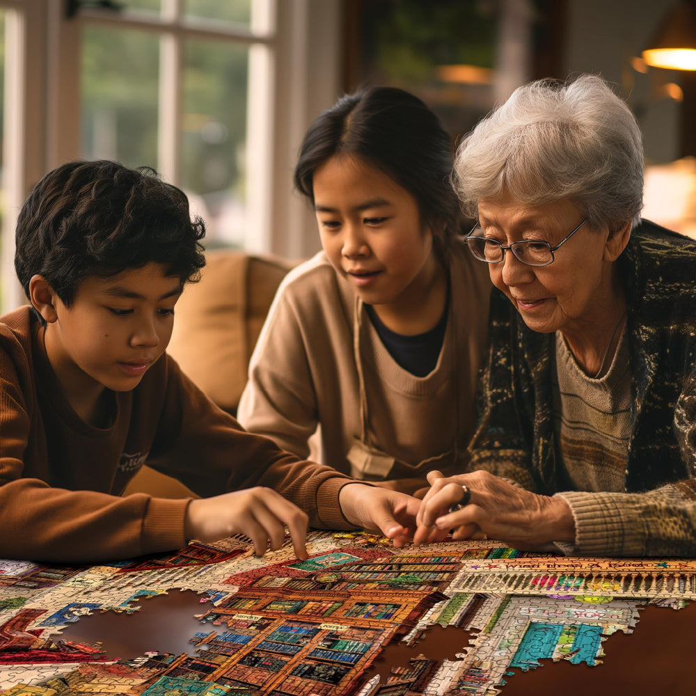 Easy-to-handle 1000 pieces support collaborative family assembly.