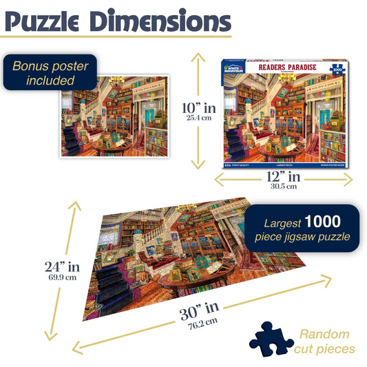 White Mountain Readers Paradise puzzle pieces spread for family-friendly play.
