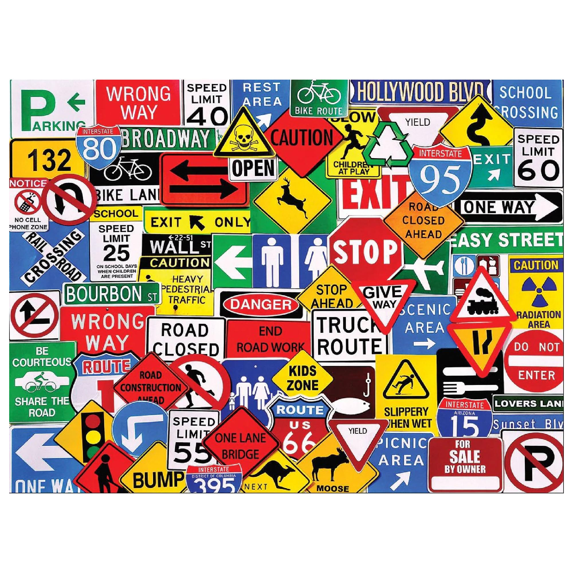 White Mountain Road Signs puzzle cover with bold highway signs for colorful family entertainment