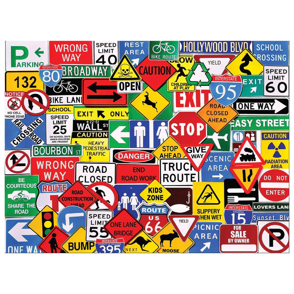 White Mountain Road Signs puzzle cover with bold highway signs for colorful family entertainment