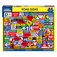 White Mountain Road Signs puzzle showing Charlie Girard design for unique collage art