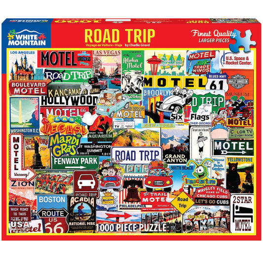 White Mountain Road Trip 1000-piece puzzle cover, inviting family activity on trips