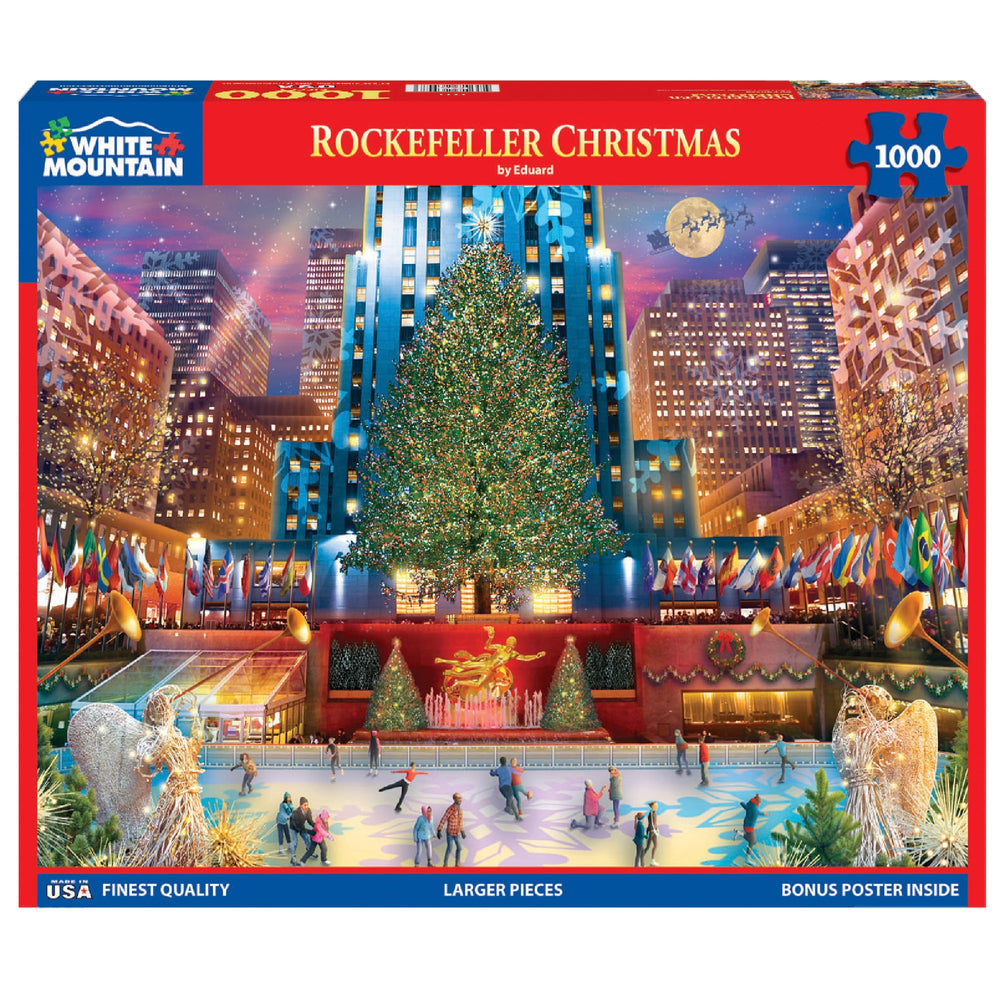 White Mountain Rockefeller 1000-piece puzzle artwork showcasing festive scene