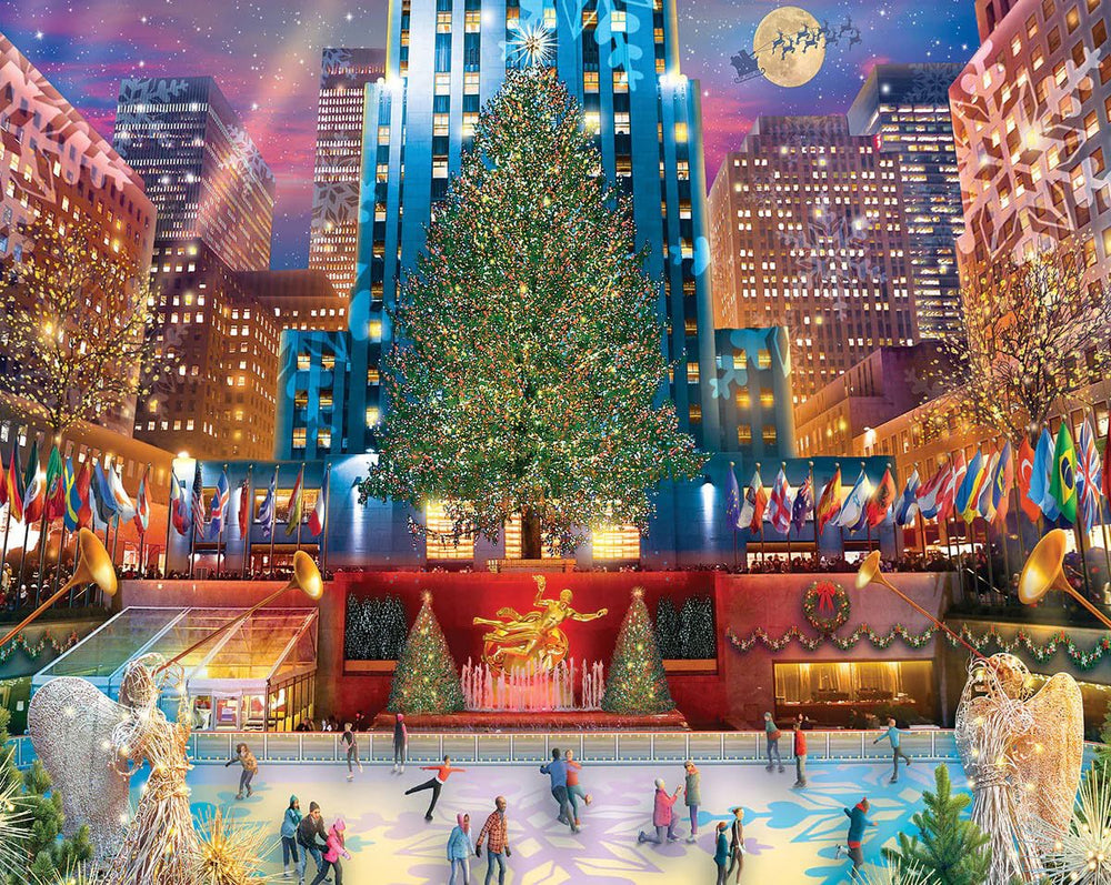 White Mountain Rockefeller 1000-piece puzzle box front for family holiday fun