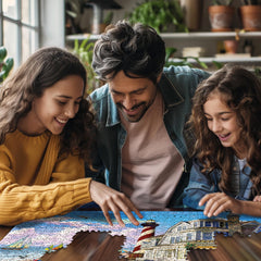 White Mountain sandy shore image supports mindful puzzle breaks at home.