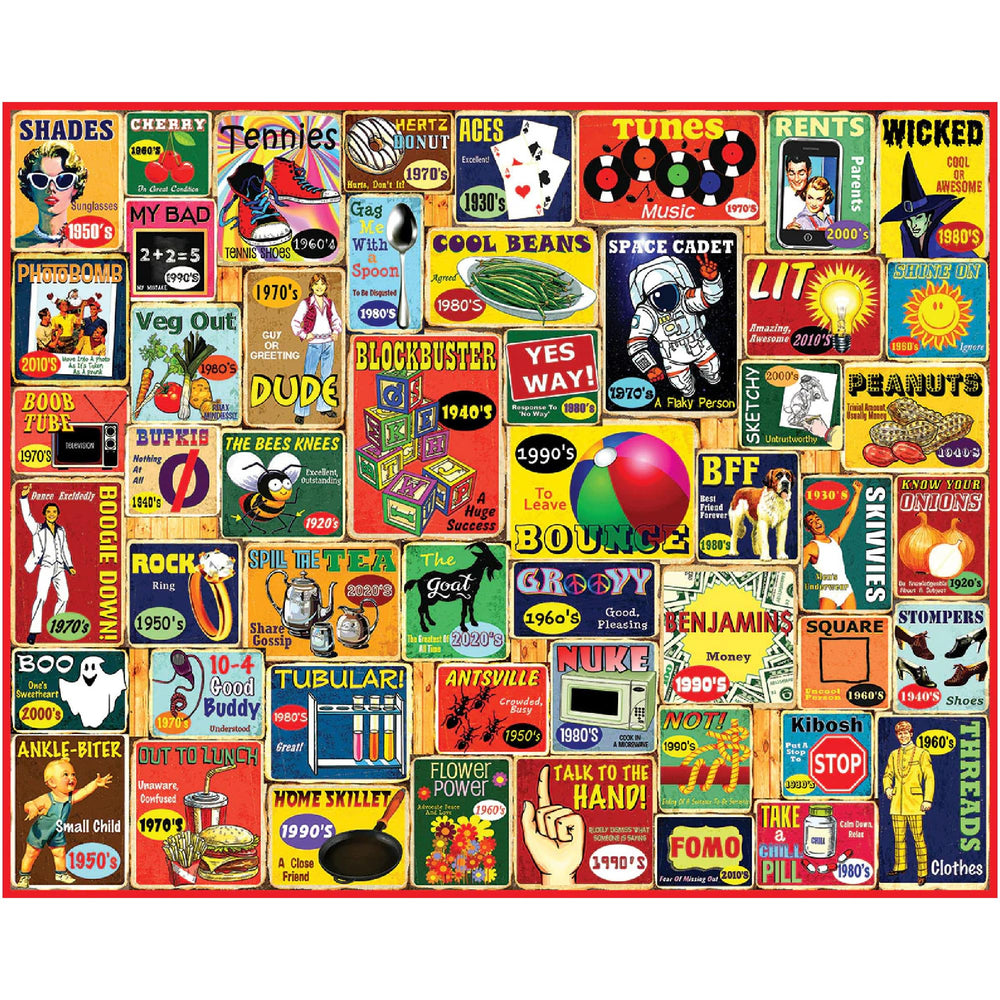 White Mountain Slang We Used puzzle collage of eras, engaging language lovers during family nights