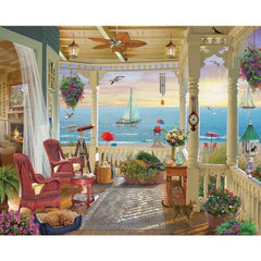 White Mountain Summer Breeze puzzle pieces close-up, easy grip for family puzzle time.