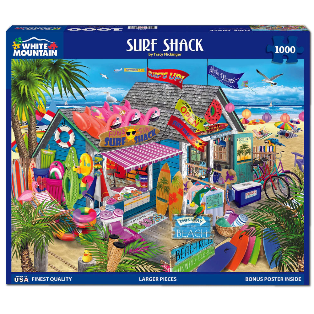 White Mountain Surf Shack colorful beach scene brightens living space.