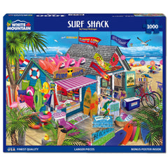 White Mountain Surf Shack colorful beach scene brightens living space.