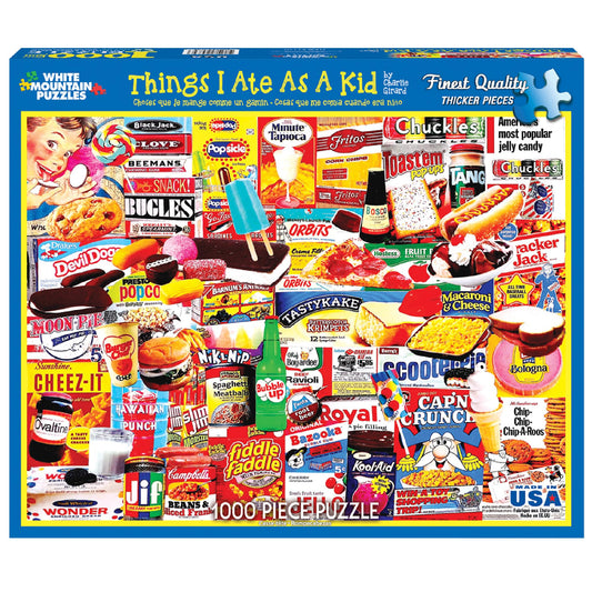 Close-up of White Mountain Things I Ate As A Kid puzzle pieces for shared puzzling