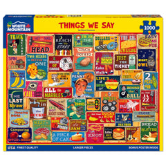 White Mountain Things We Say 1000-piece puzzle, clear pieces for easier sorting.