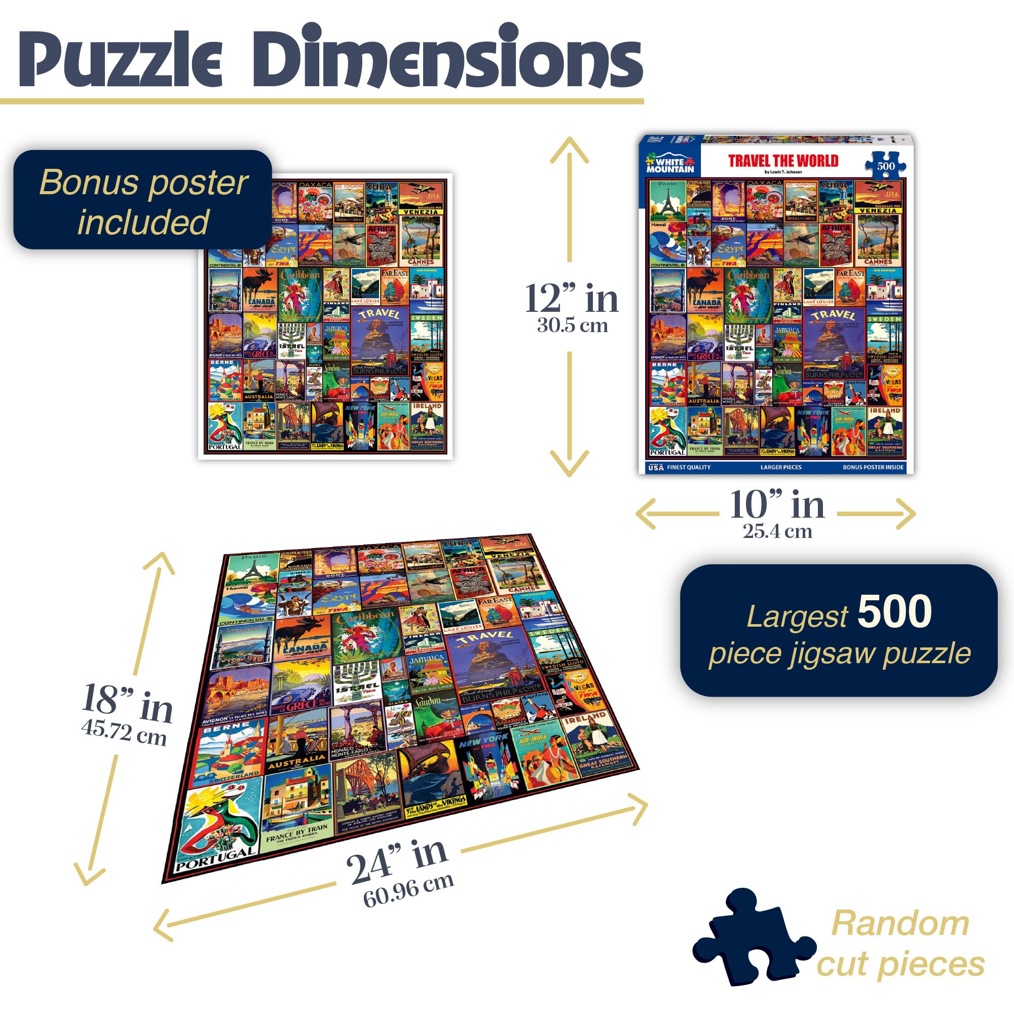 White Mountain Travel The World puzzle finished on table, inviting shared evenings.