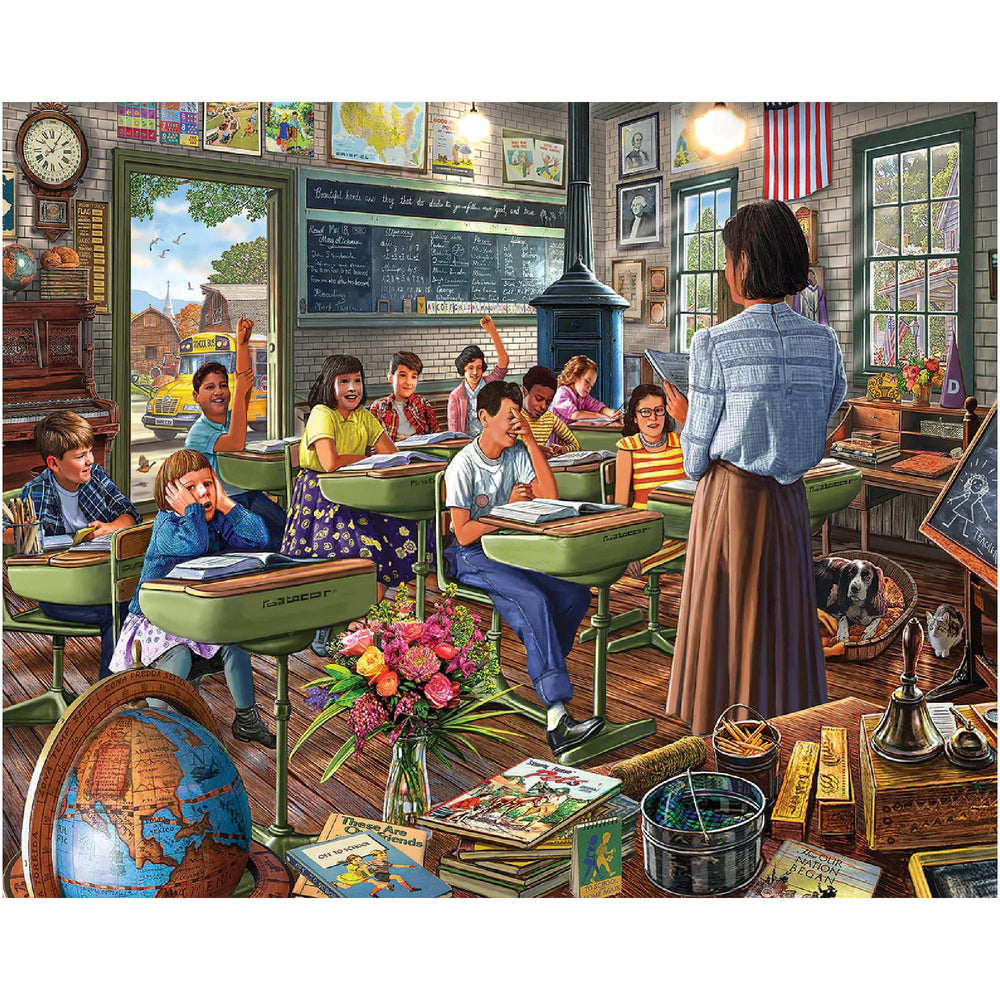 White Mountain Vintage Classroom Puzzle cover art, a nostalgic scene for family puzzle night
