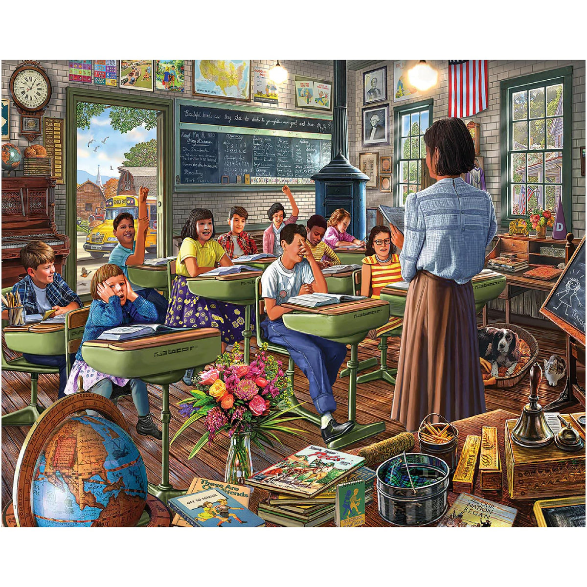 White Mountain Vintage Classroom Puzzle cover art, a nostalgic scene for family puzzle night