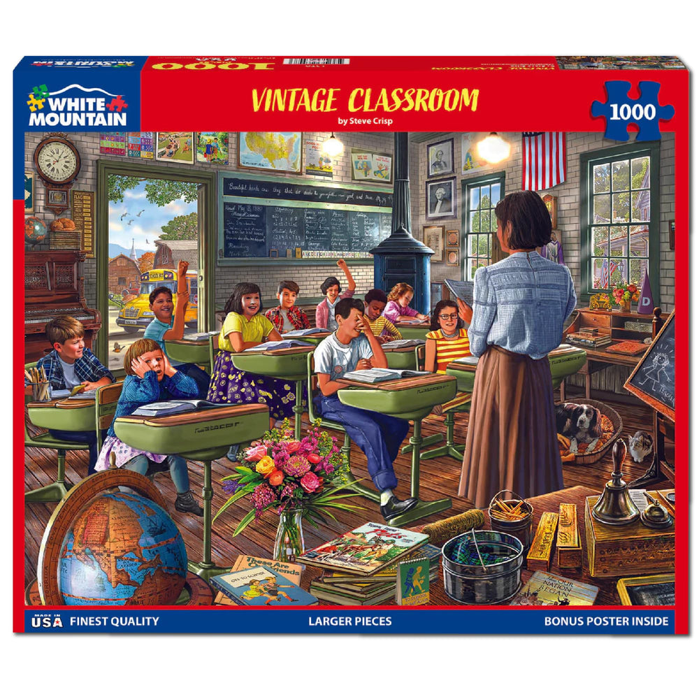 White Mountain Vintage Classroom Puzzle piece close-up, large pieces designed for easy handling