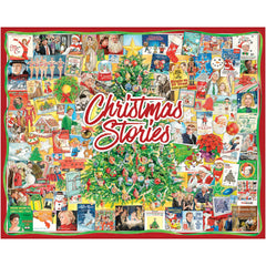 White Mountain winter Christmas puzzle collage shows a festive family scene.