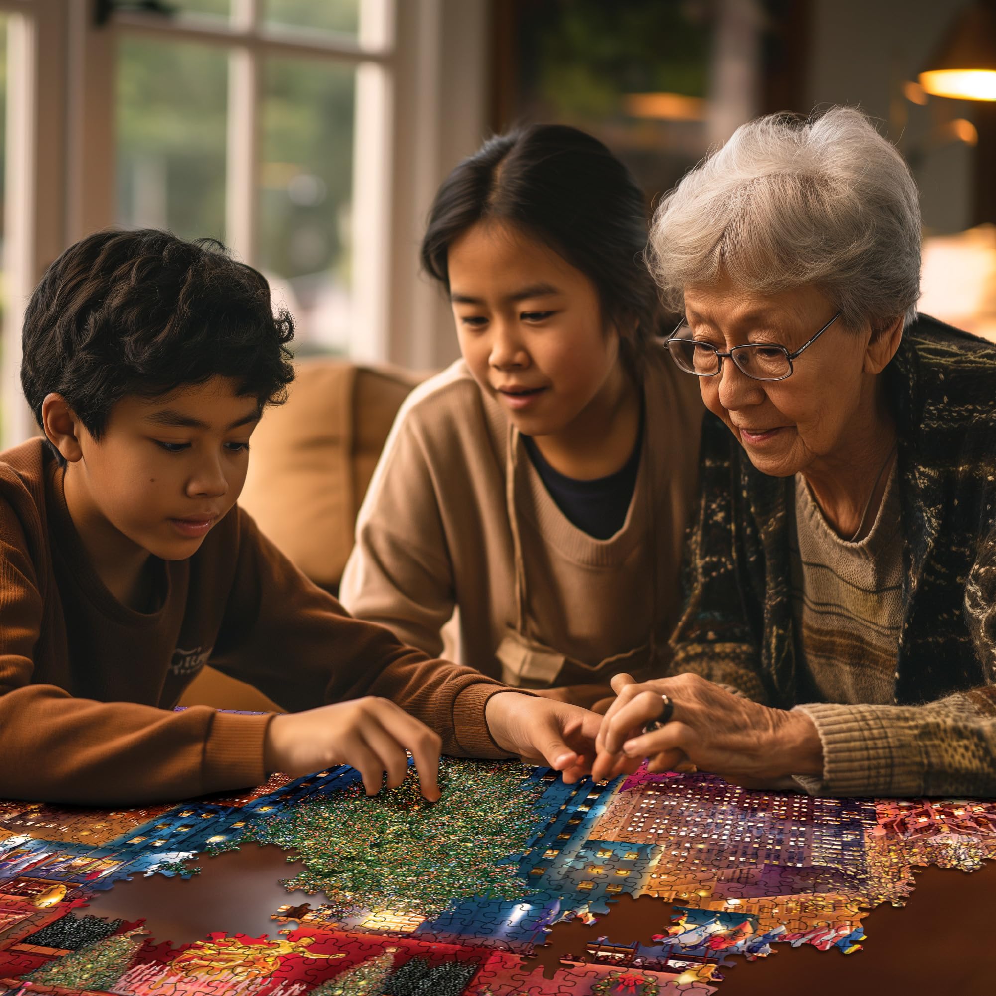 Cozy family night with White Mountain winter Christmas puzzle