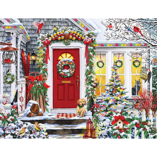 White Mountain Winter Welcome puzzle cover shows cozy glow inviting family time.