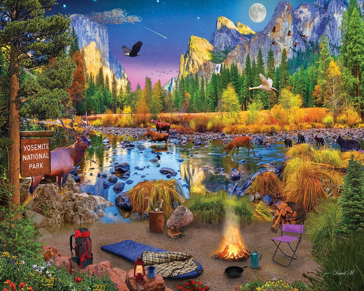 White Mountain Yosemite lake and mountains puzzle — vibrant scene for family puzzle night.