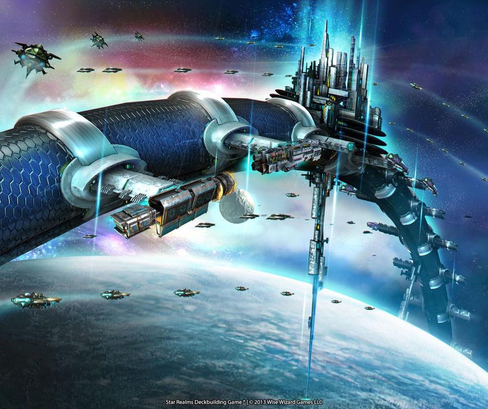 White Wizard Games Star Realms compact-box portability enables travel duels and easy storage.