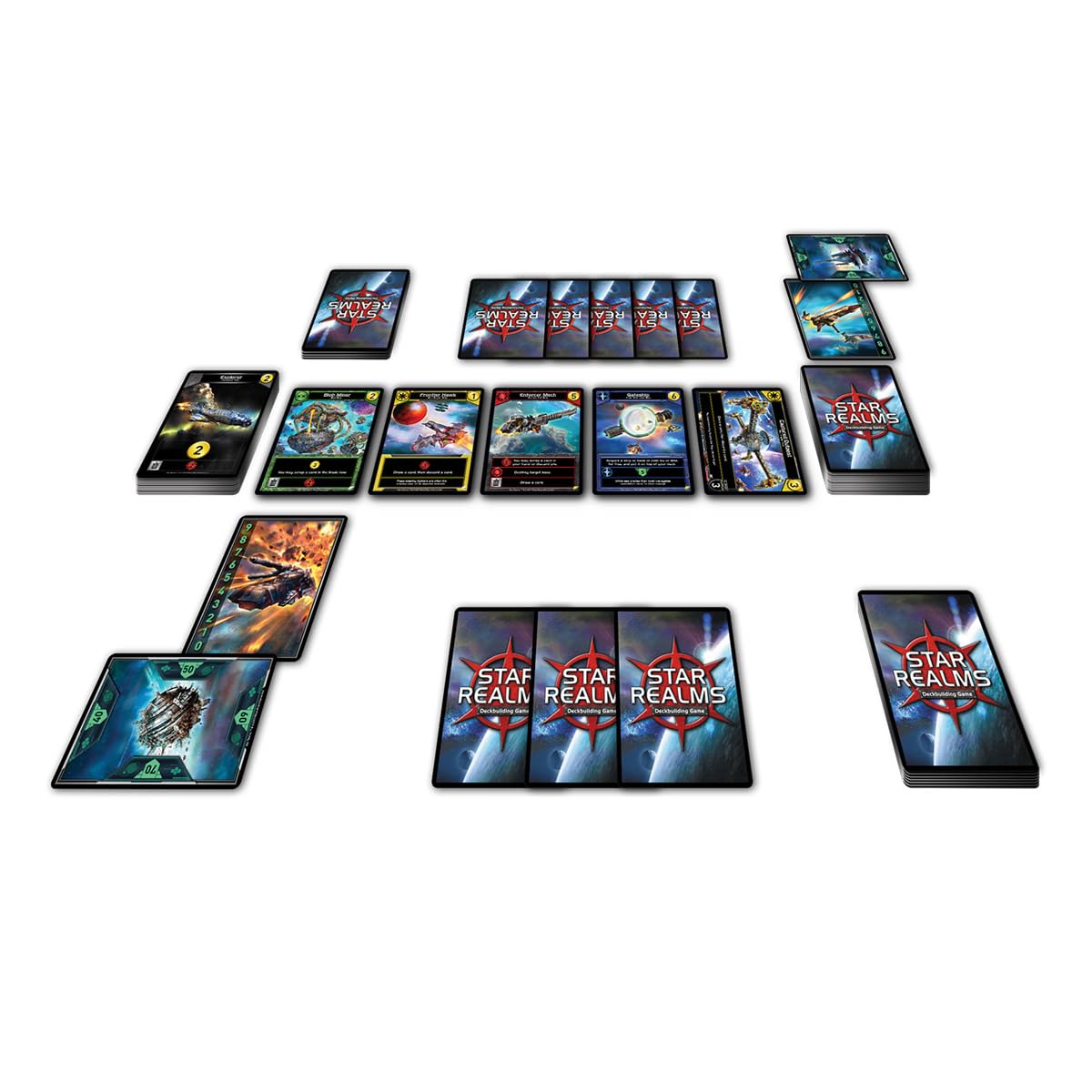 White Wizard Games Star Realms ships fleet highlights explosive space battles and tactical planning.