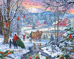 White Mountain 1000-piece puzzle box shows a winter scene; ideal family activity