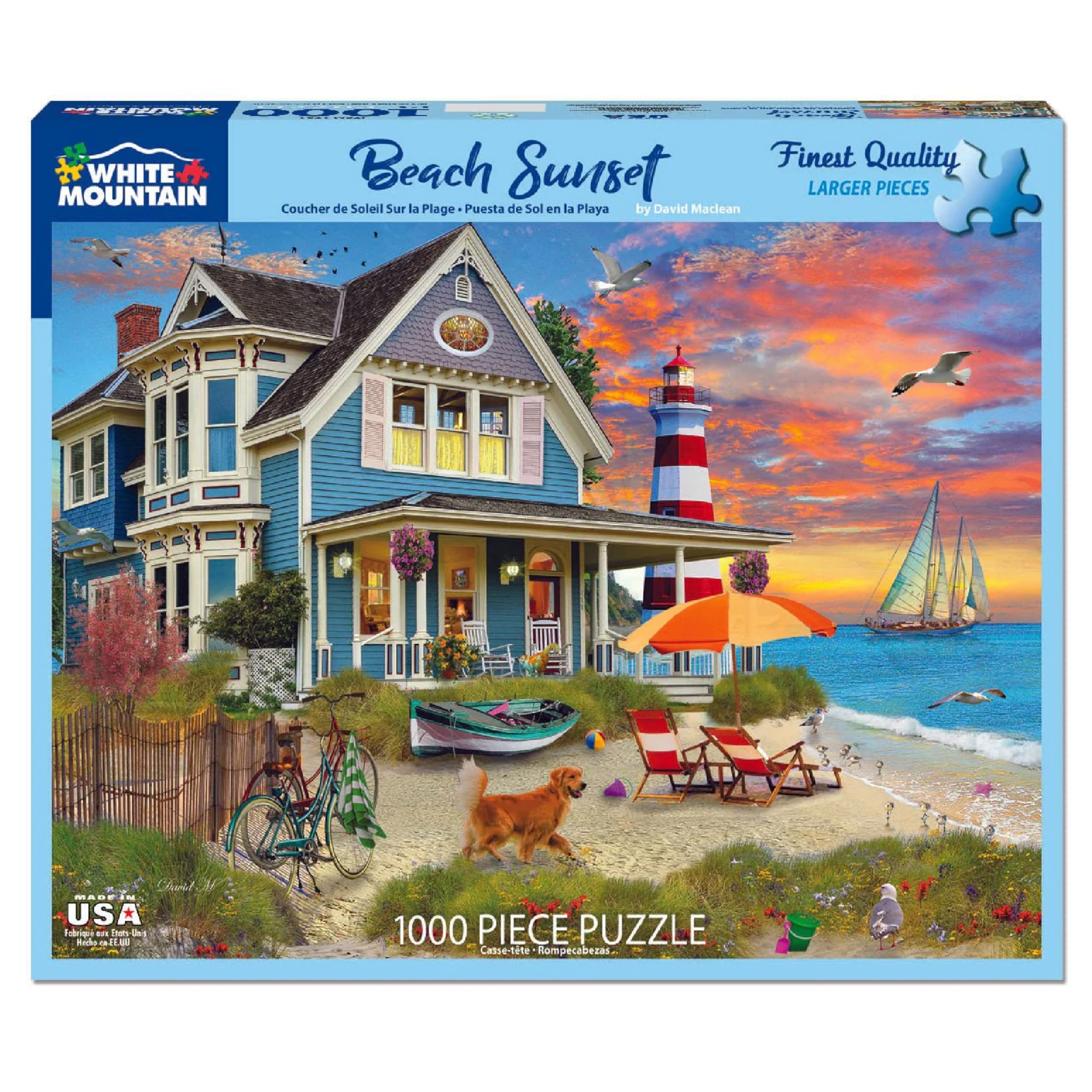 White Mountain Beach Sunset puzzle front cover showing vibrant colors for family fun