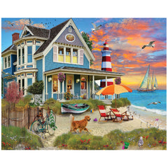 White Mountain Beach Sunset puzzle on table ready for assembly