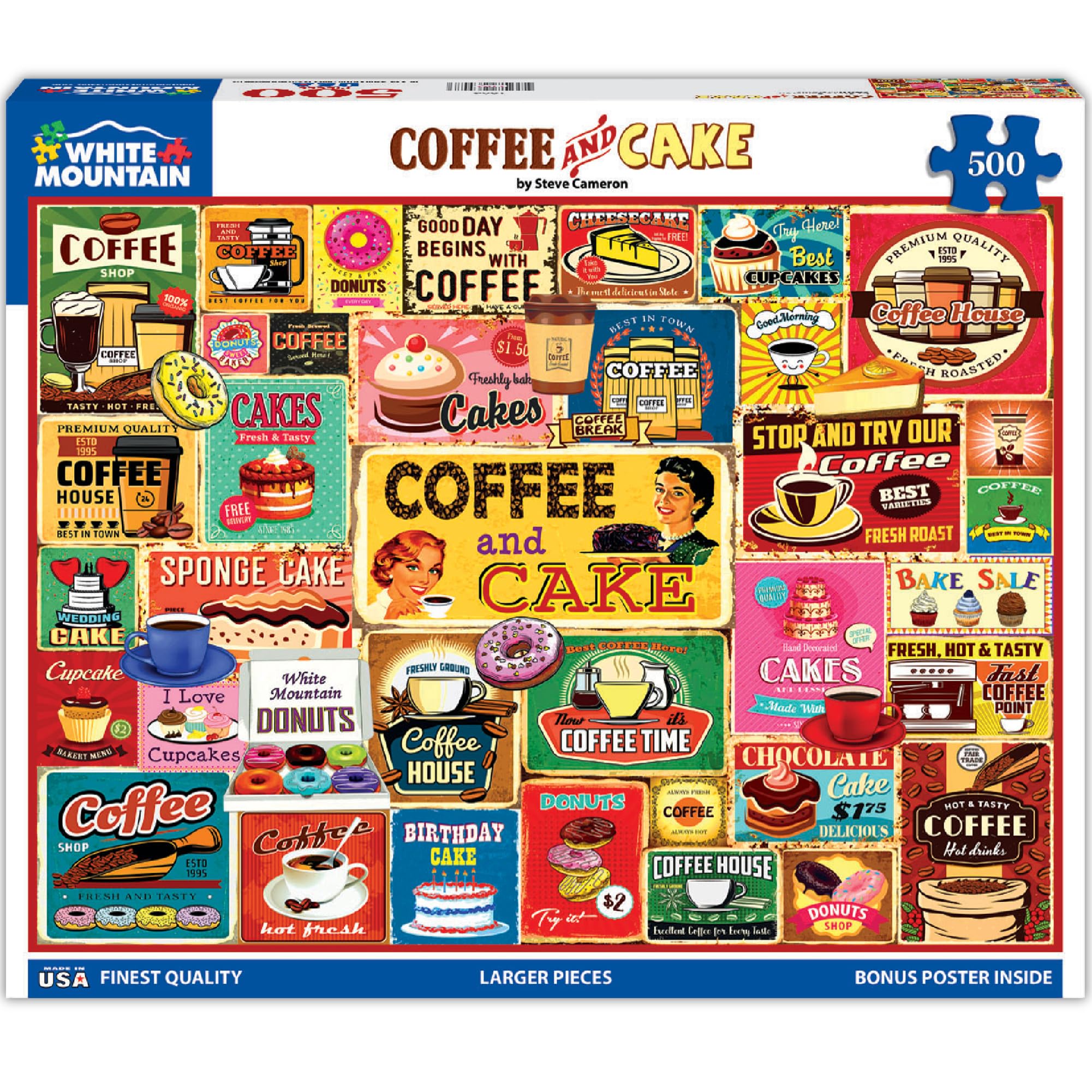 White Mountain Coffee Cake collage puzzle front view for cozy evenings and cafe nostalgia.