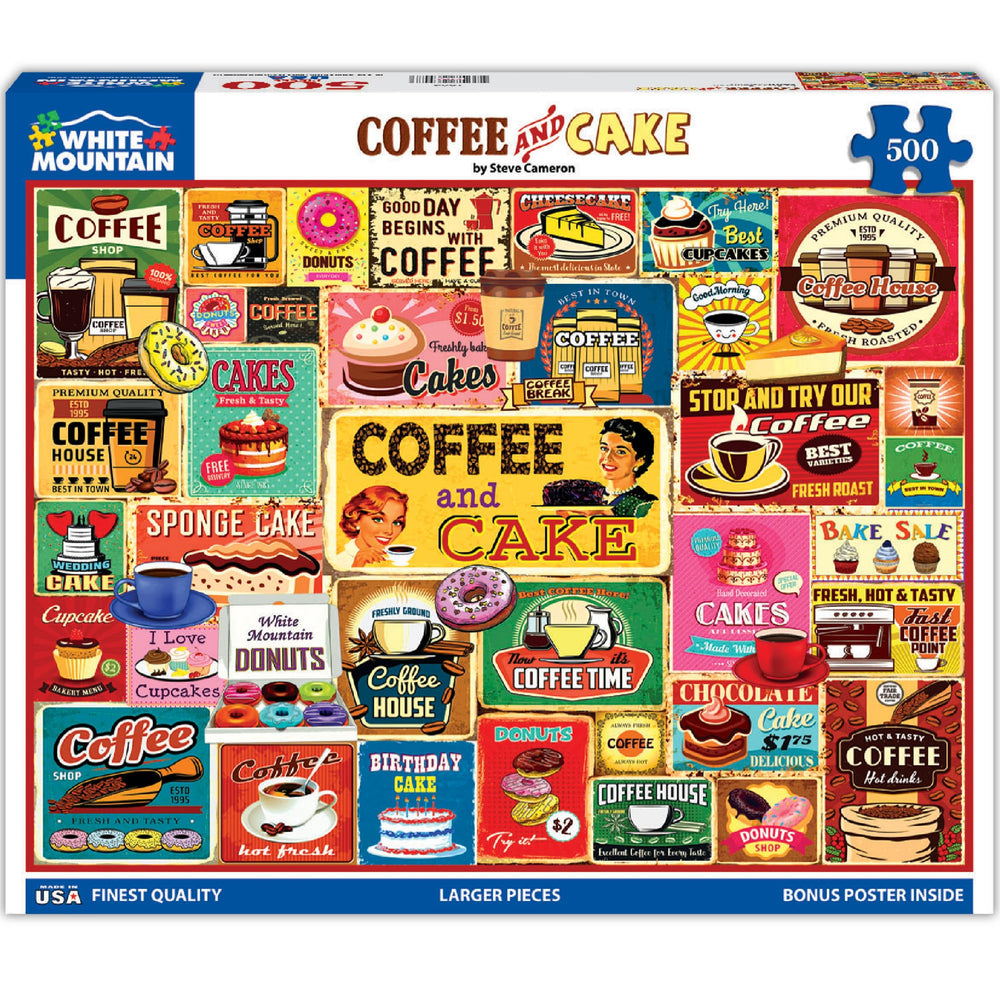 White Mountain Coffee Cake collage puzzle front view for cozy evenings and cafe nostalgia.