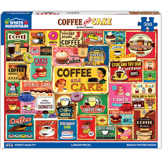 White Mountain Coffee Cake collage puzzle front view for cozy evenings and cafe nostalgia.