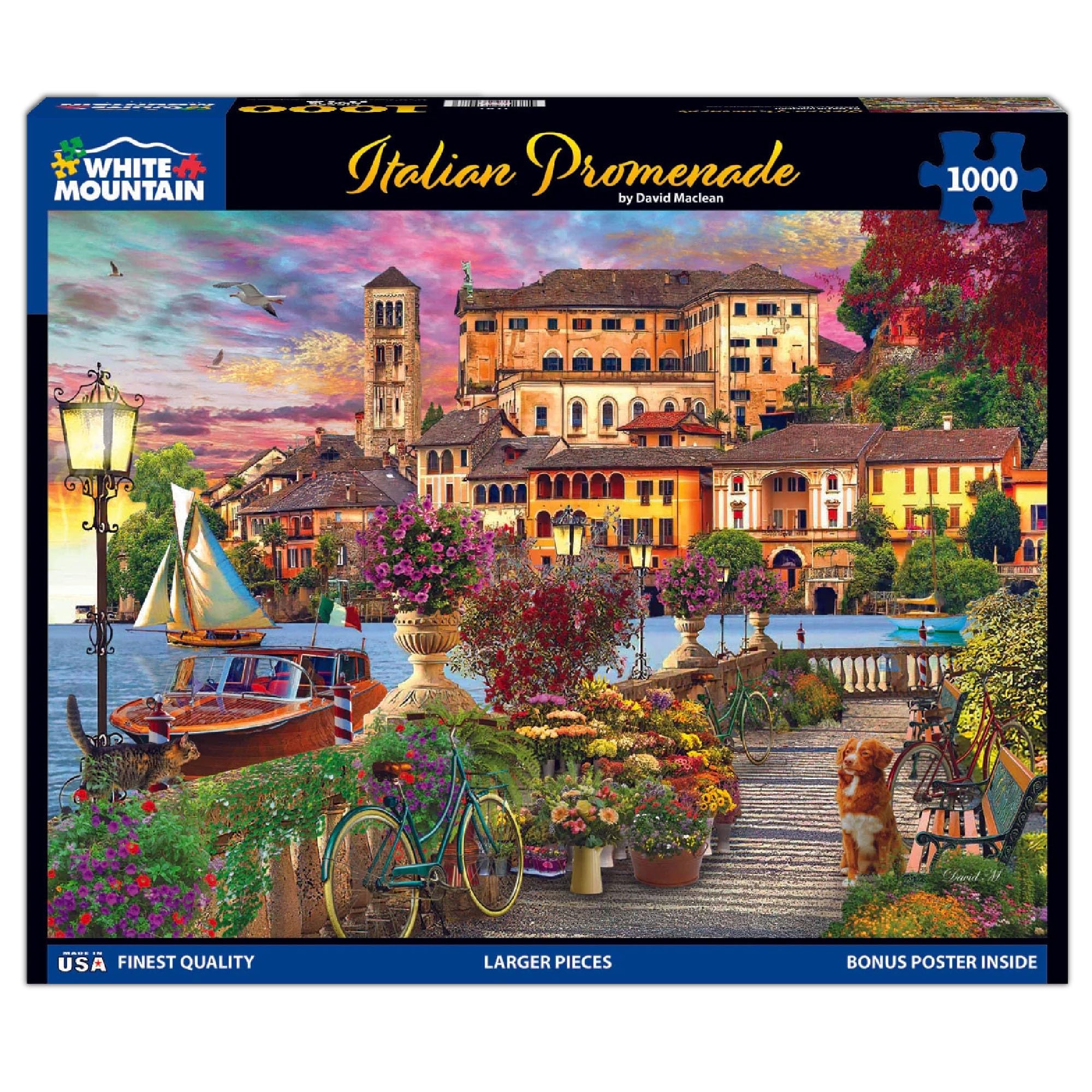 White Mountain Italian Promenade puzzle pieces in hand, ideal for quick sorting.