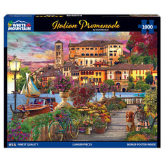 White Mountain Italian Promenade puzzle pieces in hand, ideal for quick sorting.