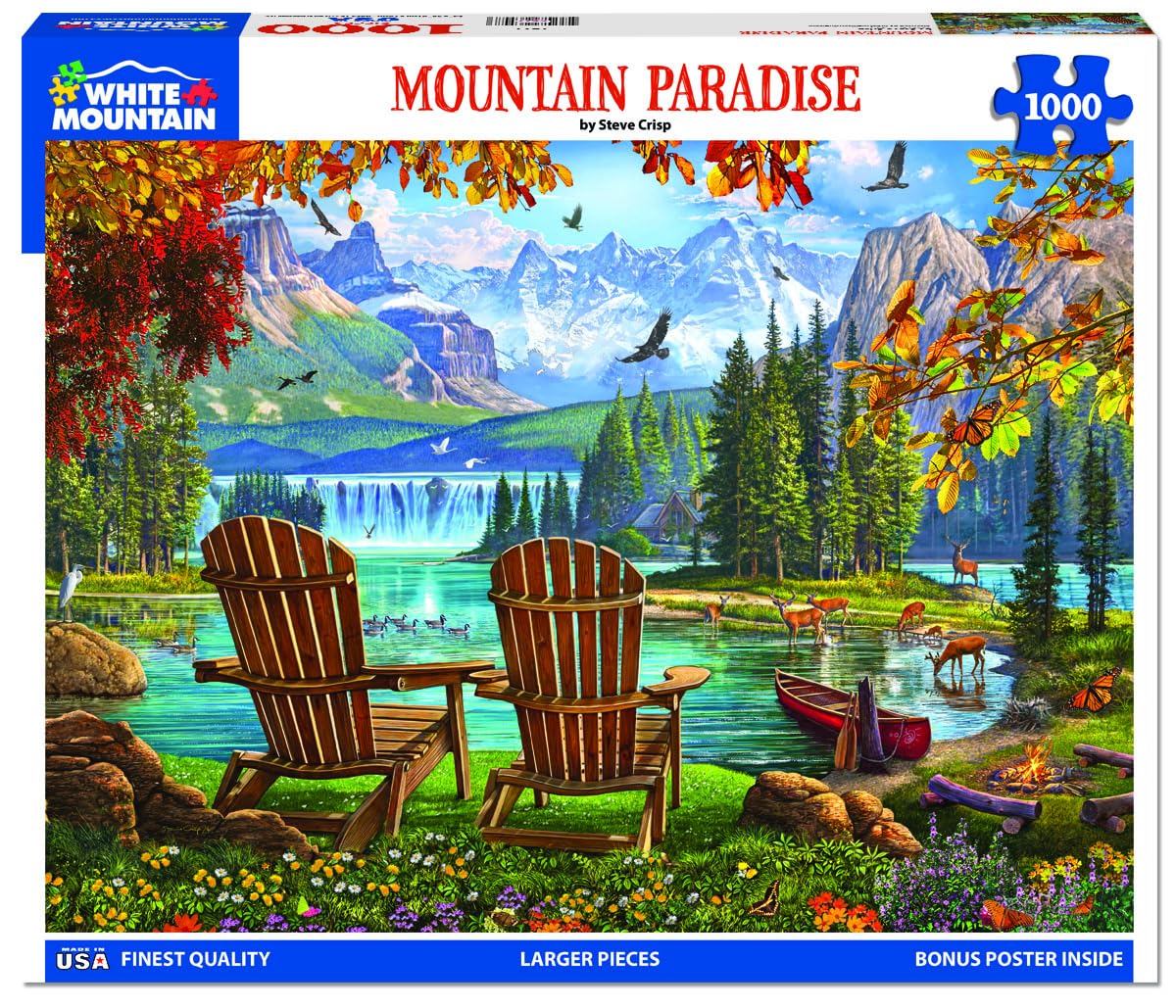 White Mountain Paradise Fall Puzzle water scene highlights calm, inviting moments for puzzle night.