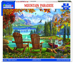 White Mountain Paradise Fall Puzzle water scene highlights calm, inviting moments for puzzle night.