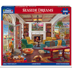 White Mountain Seaside Dreams puzzle pieces close-up highlights easy handling and precise fit.