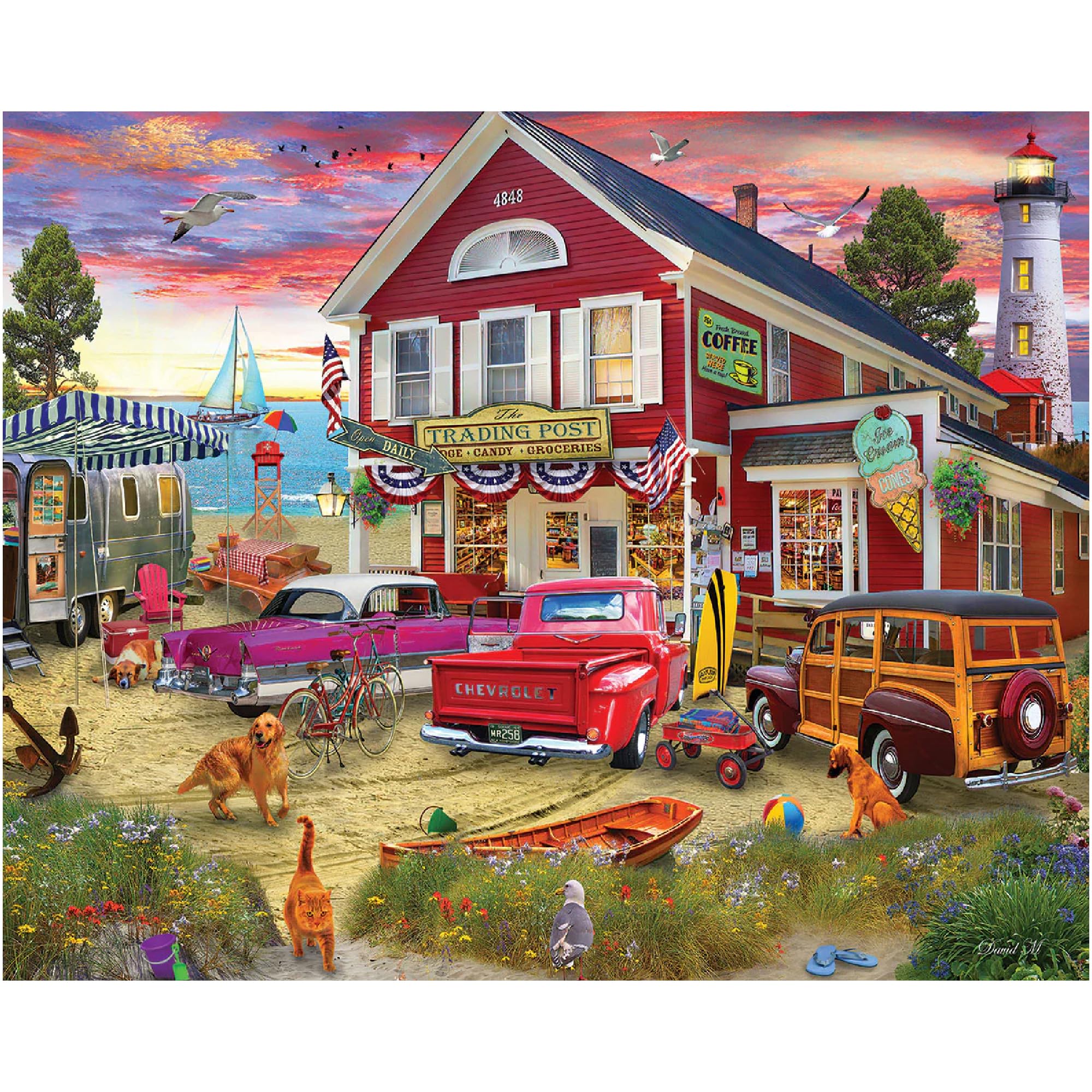 White Mountain Trading Post puzzle beach scene for family activity.