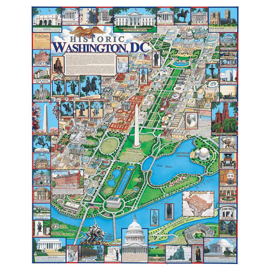 White Mountain Washington DC puzzle cover with iconic landmarks for family puzzling.